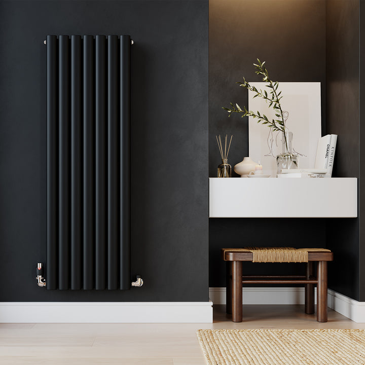 Omeara - Black Vertical Radiator H1200mm x W406mm Double Panel