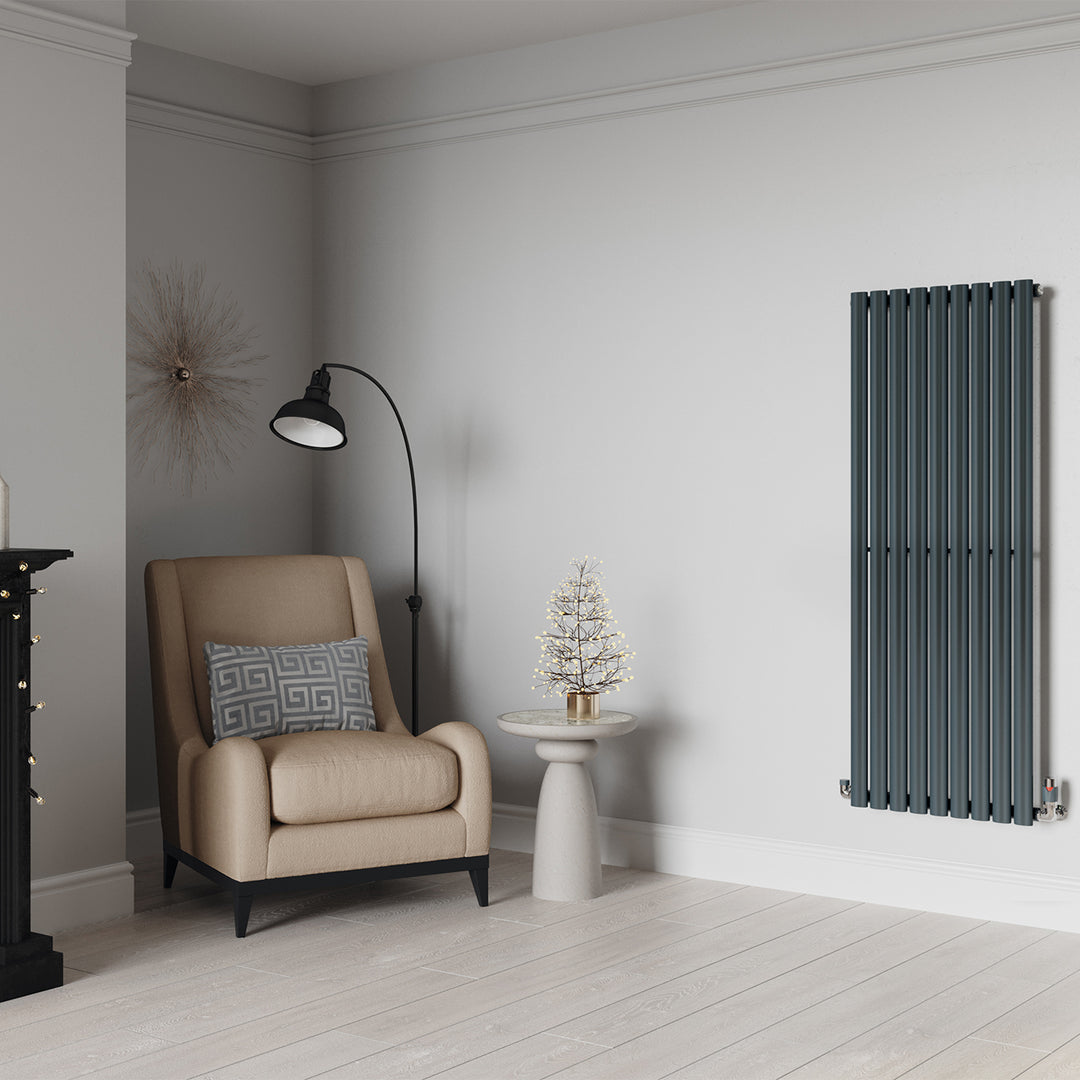 Omeara - Anthracite Vertical Radiator H1400mm x W522mm Single Panel