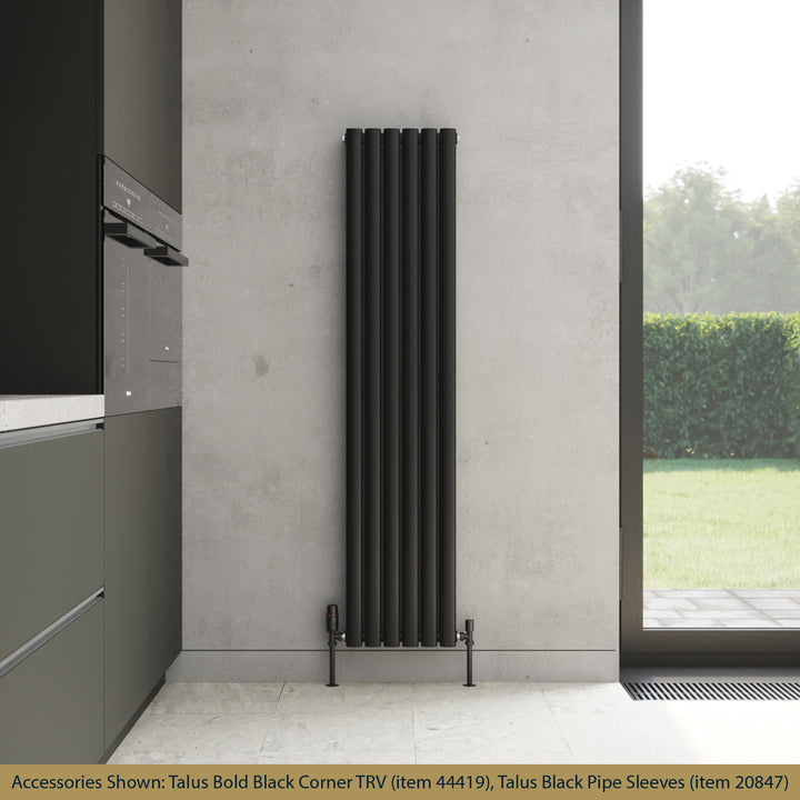 Omeara - Black Vertical Radiator H1600mm x W348mm Double Panel