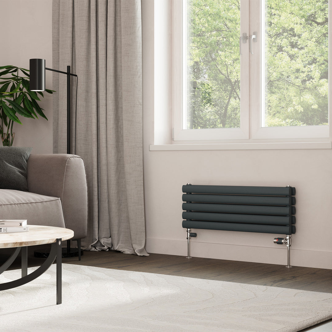 Omeara Axis - Anthracite Horizontal Radiator H290mm x W800mm Double Panel