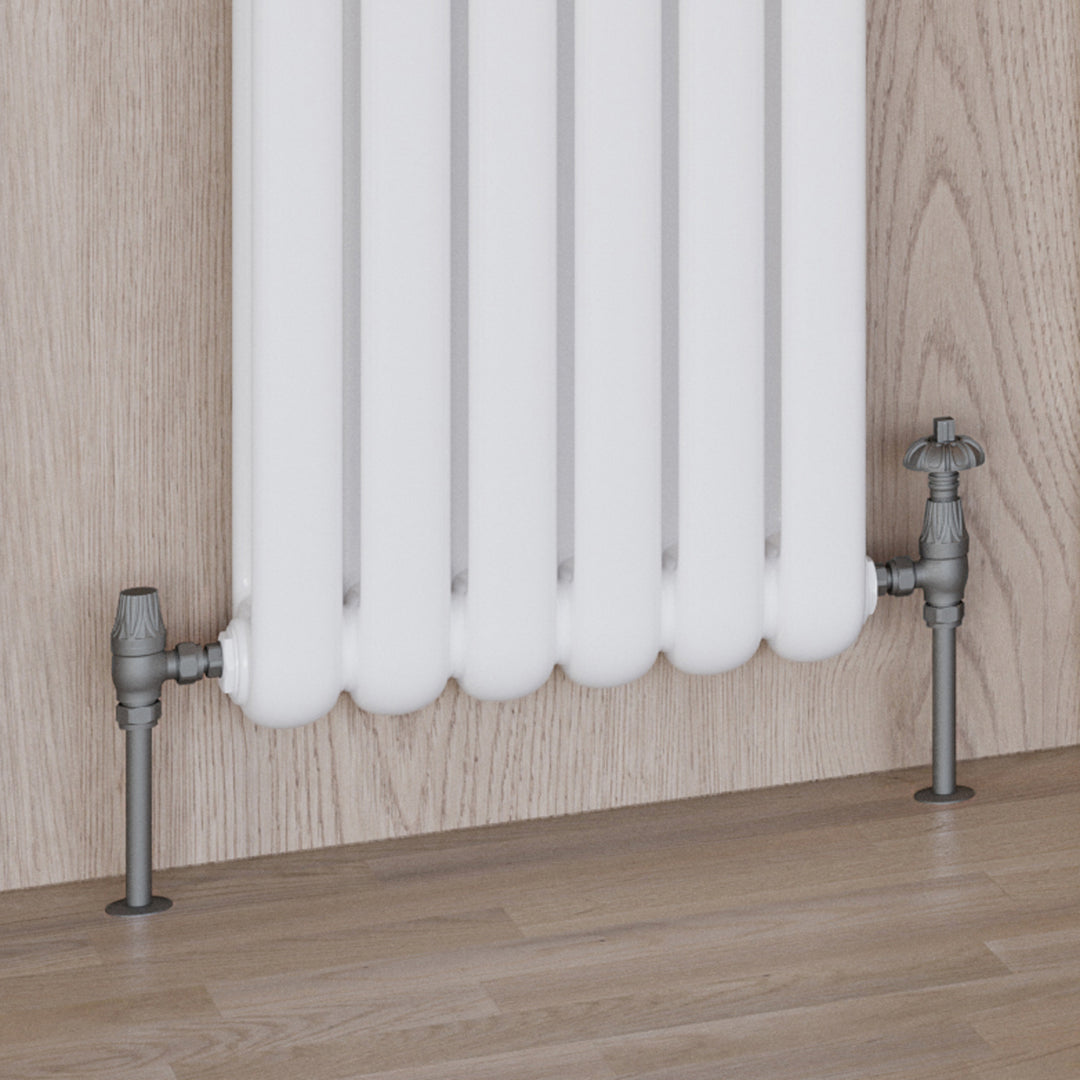 Signature Metal Head - Natural Pewter Thermostatic Radiator Valves Angled 15mm