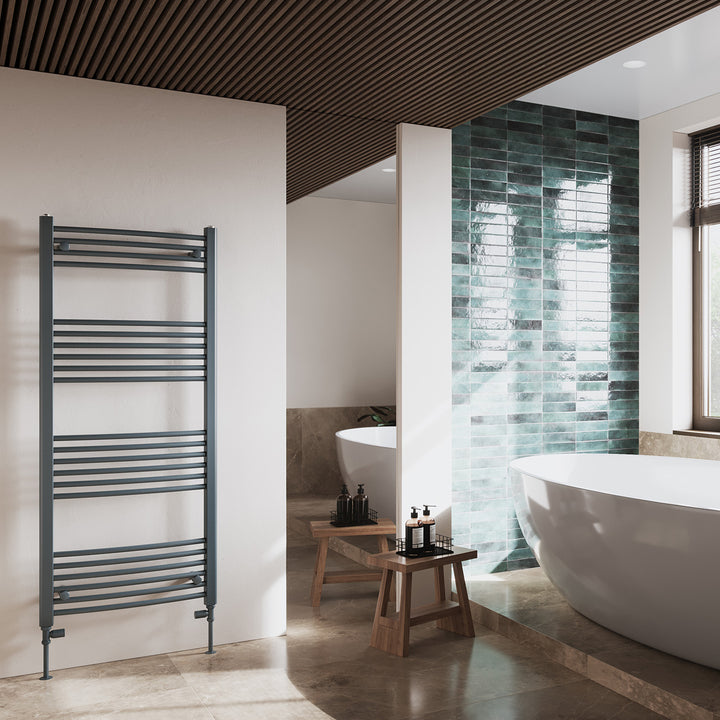 Zennor - Anthracite Heated Towel Rail - H1400mm x W600mm - Curved