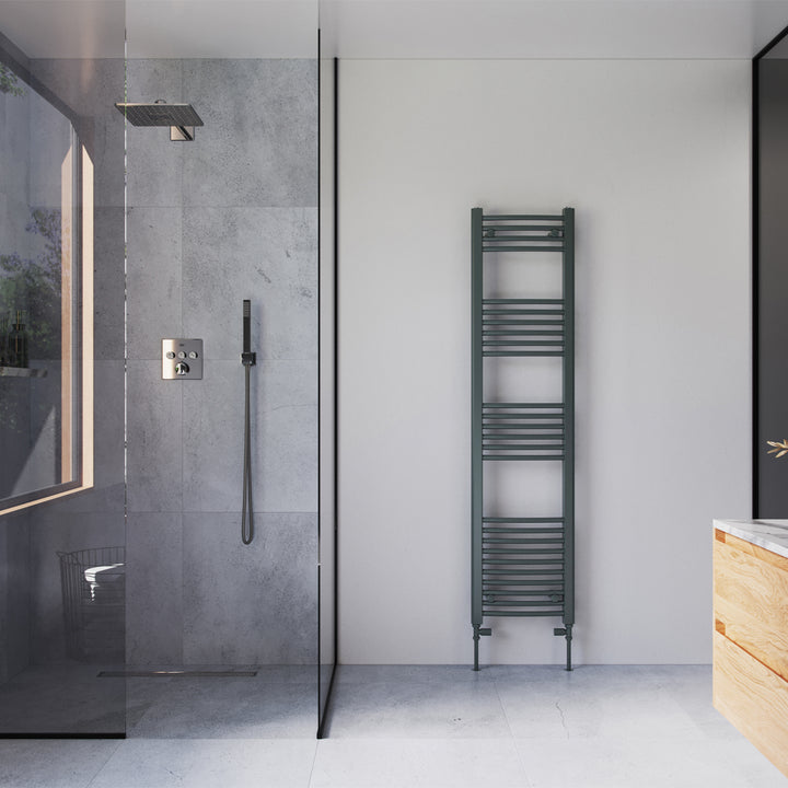 Zennor - Anthracite Heated Towel Rail - H1600mm x W400mm - Curved