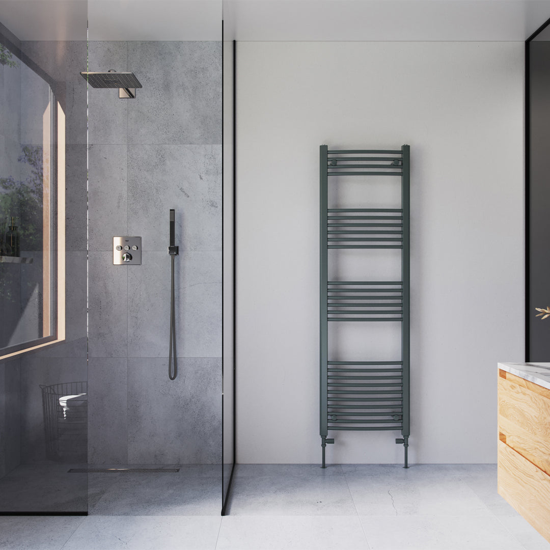 Zennor - Anthracite Heated Towel Rail - H1600mm x W500mm - Curved