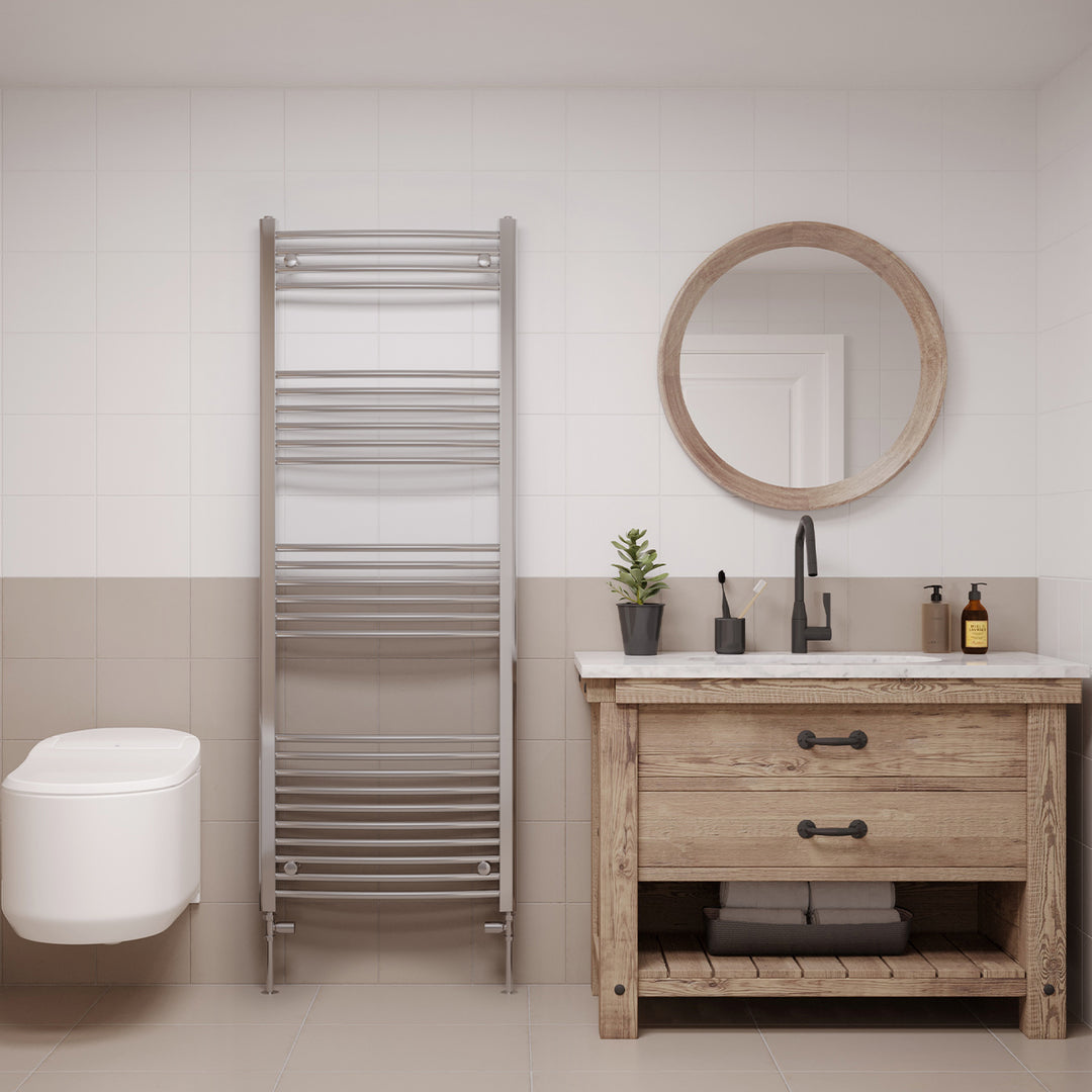 Zennor - Chrome Heated Towel Rail - H1600mm x W600mm - Curved