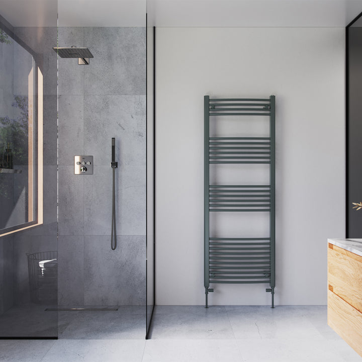 Zennor - Anthracite Heated Towel Rail - H1600mm x W600mm - Curved
